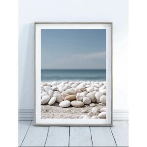 Beach Pebbles Wall Art Neutral Coastal Decor Zen 16x20" Matte Poster